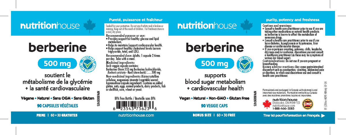 NUTRITION HOUSE Berberine (500 mg - Bonus 90 Veggie Caps)