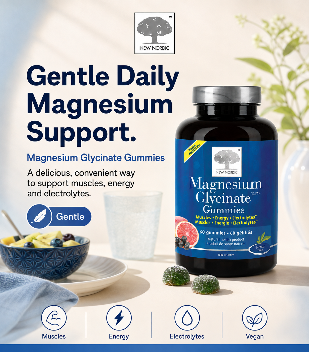 NEW NORDIC Magnesium Glycinate 60 Gummies
