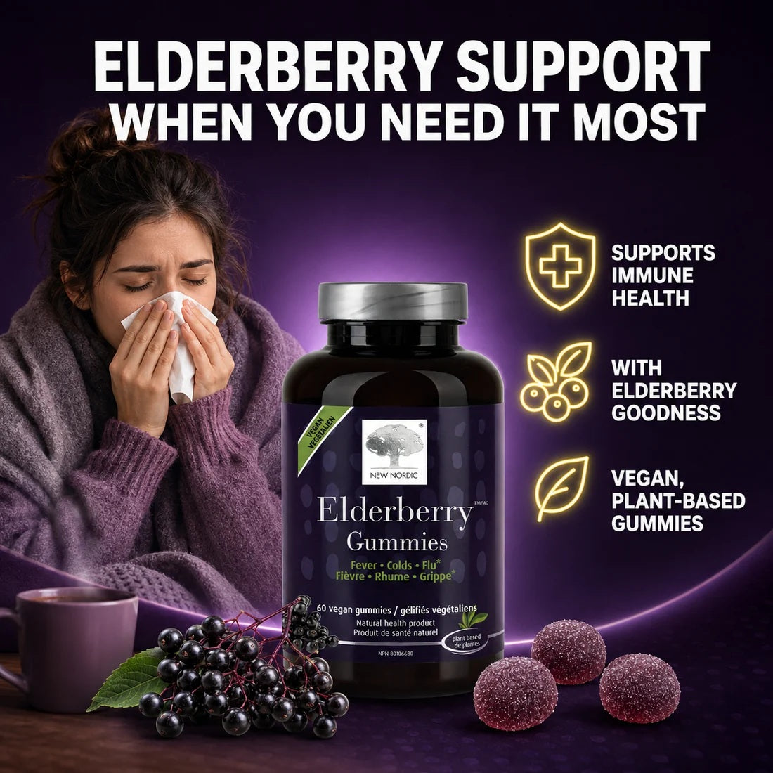 NEW NORDIC Elderberry Gummies 60 Gummies