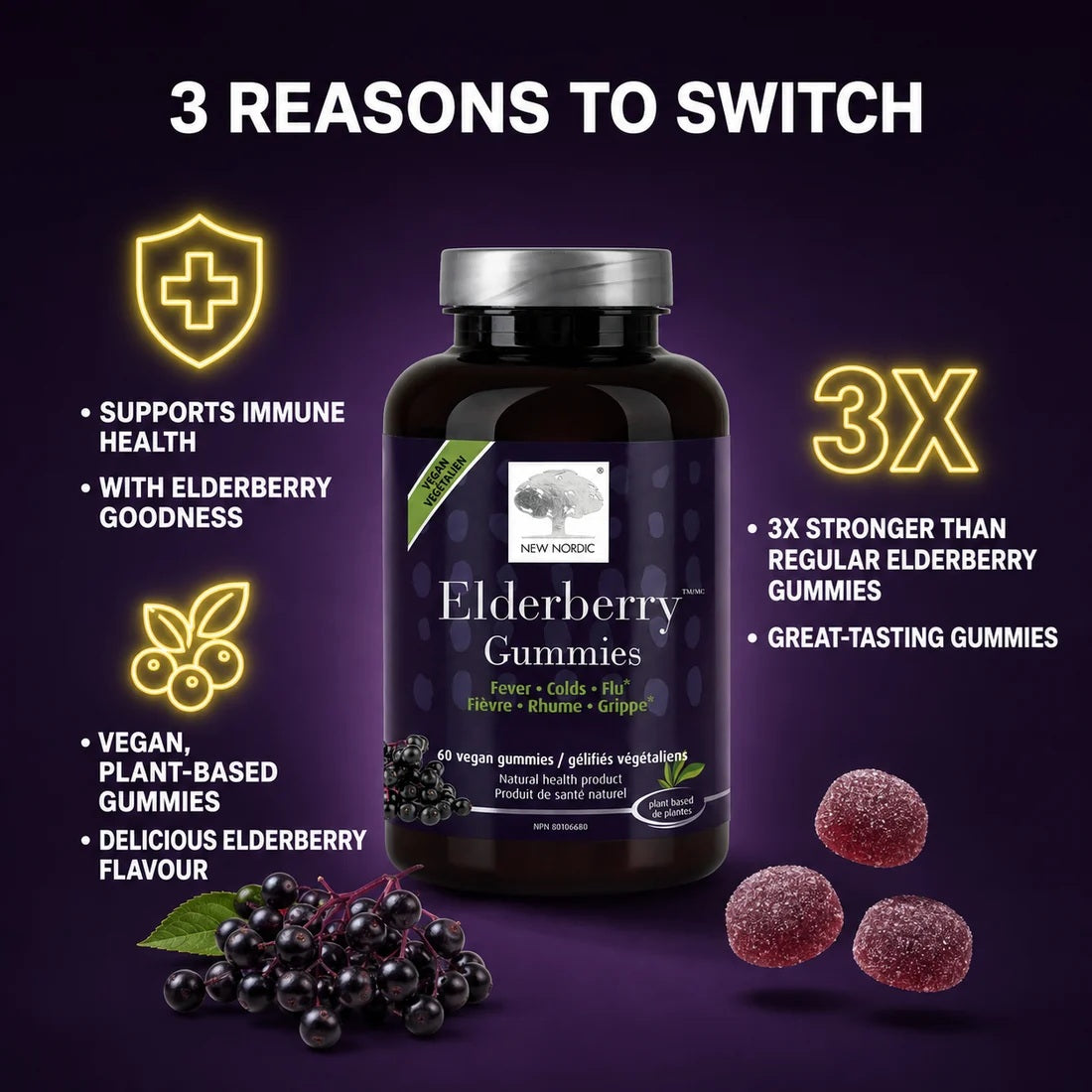 NEW NORDIC Elderberry Gummies 60 Gummies